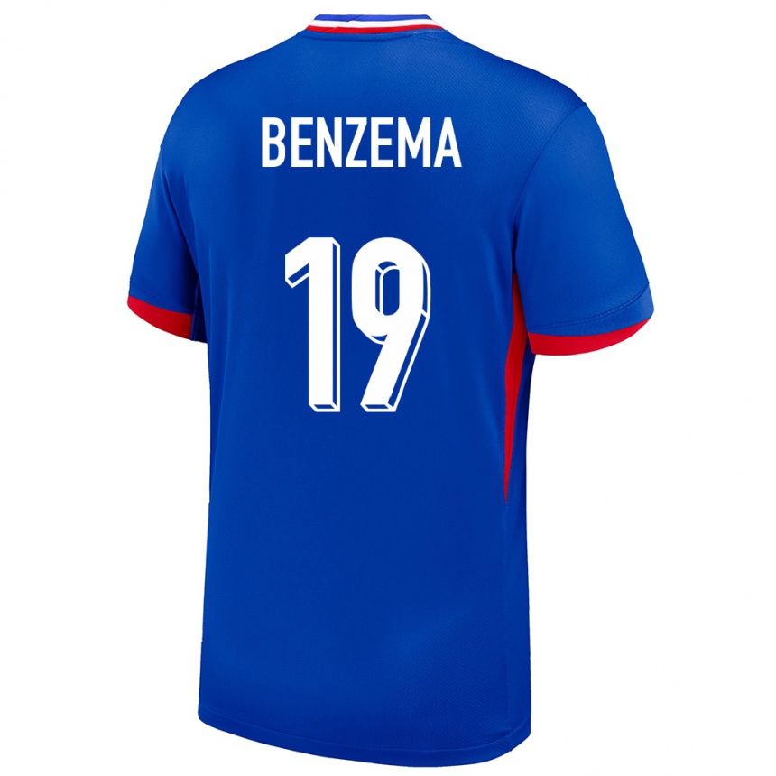 Kinder Fußball Frankreich Karim Benzema #19 Blau Heimtrikot Trikot 24-26 T-Shirt Luxemburg