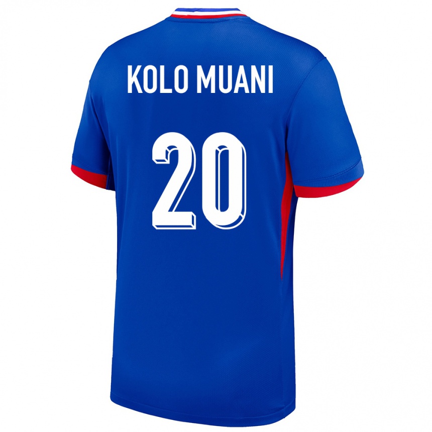 Kinder Fußball Frankreich Randal Kolo Muani #20 Blau Heimtrikot Trikot 24-26 T-Shirt Luxemburg