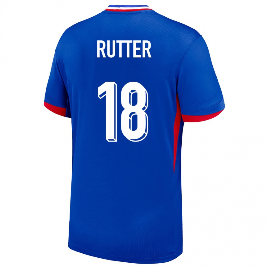 Kinder Fußball Frankreich Georginio Rutter #18 Blau Heimtrikot Trikot 24-26 T-Shirt Luxemburg