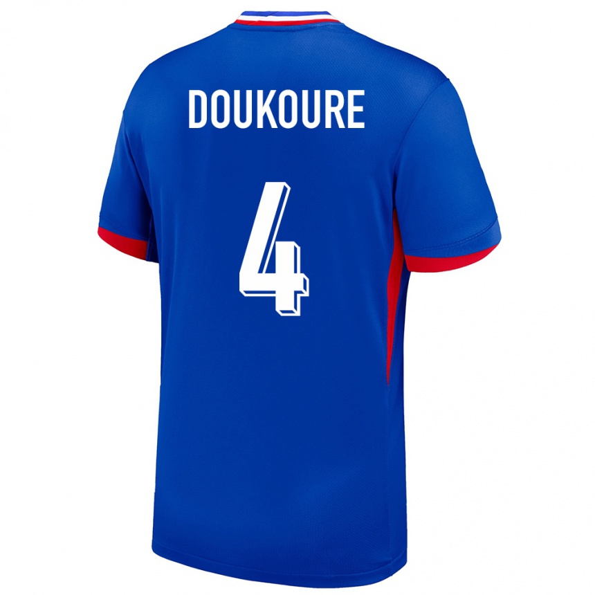 Kinder Fußball Frankreich Ismael Doukoure #4 Blau Heimtrikot Trikot 24-26 T-Shirt Luxemburg