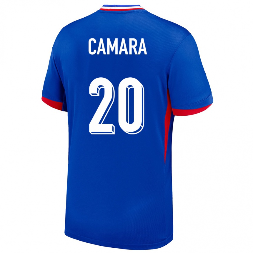 Kinder Fußball Frankreich Ousmane Camara #20 Blau Heimtrikot Trikot 24-26 T-Shirt Luxemburg