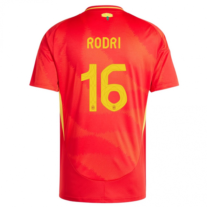 Kinder Fußball Spanien Rodri #16 Rot Heimtrikot Trikot 24-26 T-Shirt Luxemburg