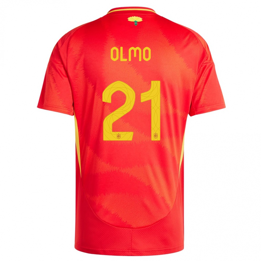 Kinder Fußball Spanien Dani Olmo #21 Rot Heimtrikot Trikot 24-26 T-Shirt Luxemburg