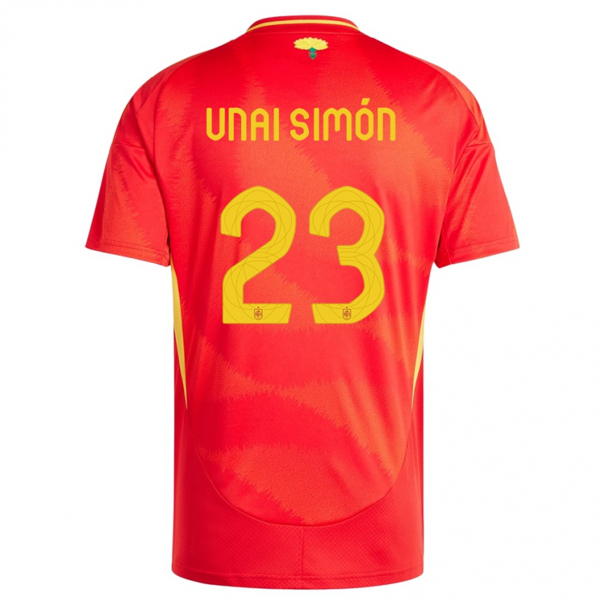 Kinder Fußball Spanien Unai Simon #23 Rot Heimtrikot Trikot 24-26 T-Shirt Luxemburg