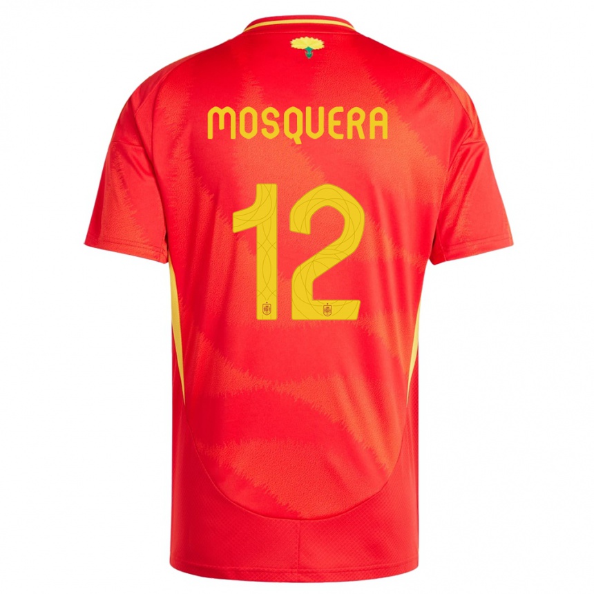Kinder Fußball Spanien Cristian Mosquera #12 Rot Heimtrikot Trikot 24-26 T-Shirt Luxemburg