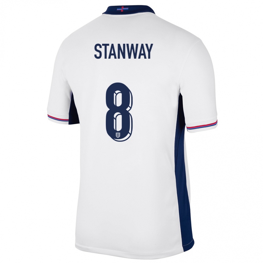 Kinder Fußball England Georgia Stanway #8 Weiß Heimtrikot Trikot 24-26 T-Shirt Luxemburg