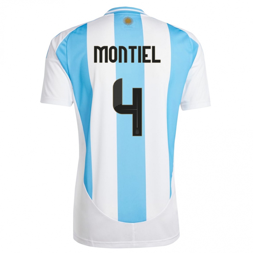 Kinder Fußball Argentinien Gonzalo Montiel #4 Weiß Blau Heimtrikot Trikot 24-26 T-Shirt Luxemburg
