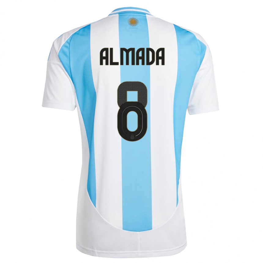 Kinder Fußball Argentinien Thiago Almada #8 Weiß Blau Heimtrikot Trikot 24-26 T-Shirt Luxemburg