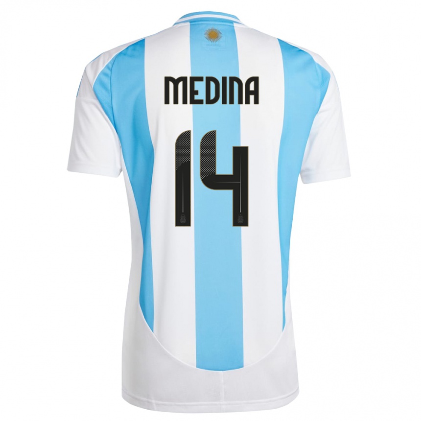 Kinder Fußball Argentinien Facundo Medina #14 Weiß Blau Heimtrikot Trikot 24-26 T-Shirt Luxemburg