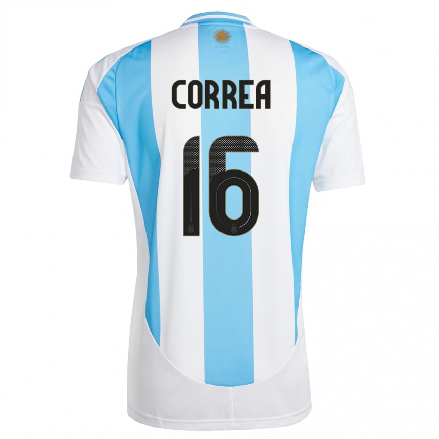 Kinder Fußball Argentinien Angel Correa #16 Weiß Blau Heimtrikot Trikot 24-26 T-Shirt Luxemburg