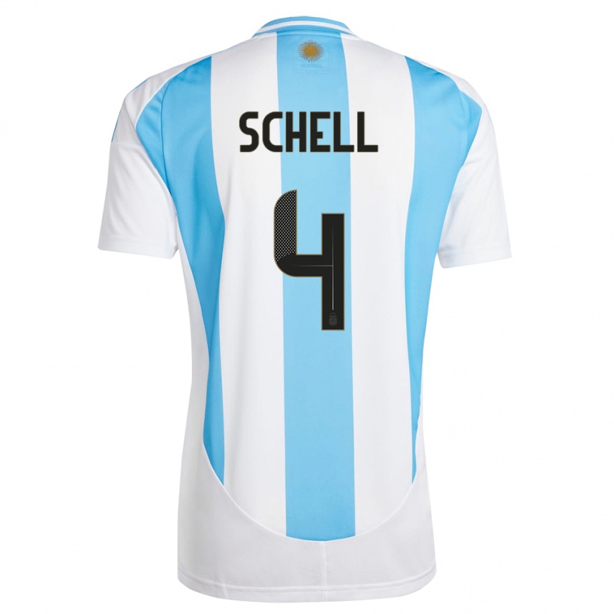 Kinder Fußball Argentinien Sofia Schell #4 Weiß Blau Heimtrikot Trikot 24-26 T-Shirt Luxemburg