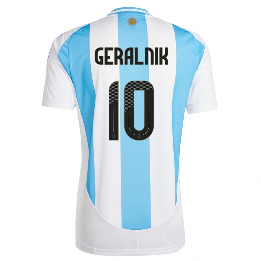 Kinder Fußball Argentinien Tiago Geralnik #10 Weiß Blau Heimtrikot Trikot 24-26 T-Shirt Luxemburg
