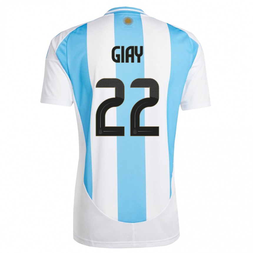Kinder Fußball Argentinien Agustin Giay #22 Weiß Blau Heimtrikot Trikot 24-26 T-Shirt Luxemburg