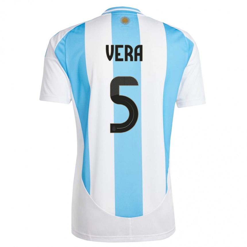 Kinder Fußball Argentinien Fausto Vera #5 Weiß Blau Heimtrikot Trikot 24-26 T-Shirt Luxemburg