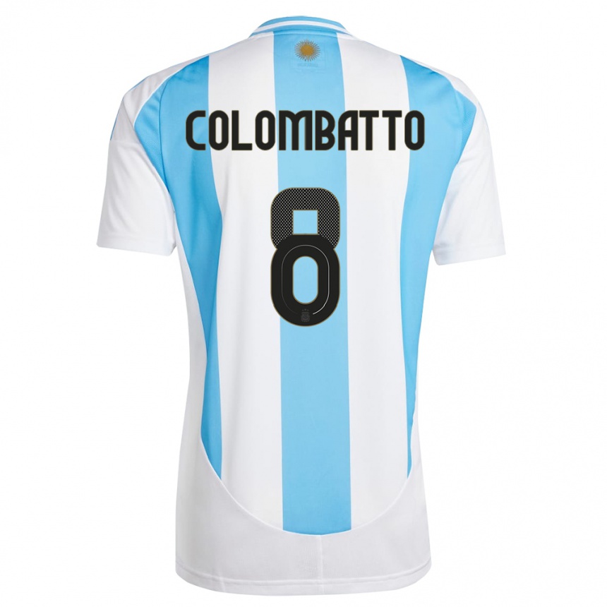 Kinder Fußball Argentinien Santiago Colombatto #8 Weiß Blau Heimtrikot Trikot 24-26 T-Shirt Luxemburg