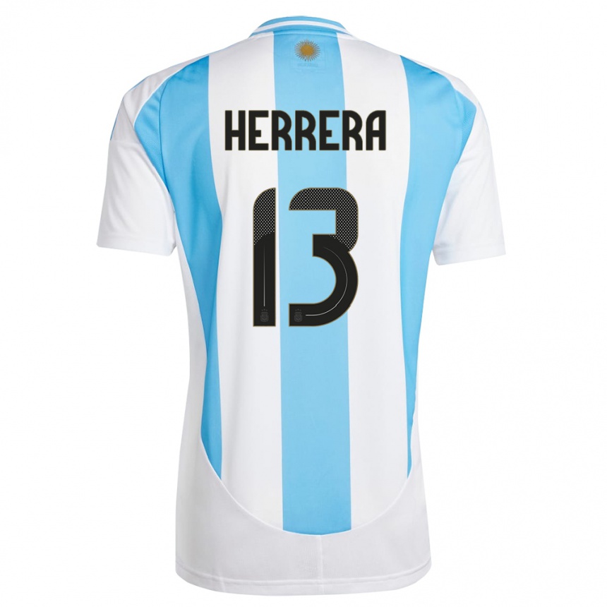 Kinder Fußball Argentinien Marcelo Herrera #13 Weiß Blau Heimtrikot Trikot 24-26 T-Shirt Luxemburg