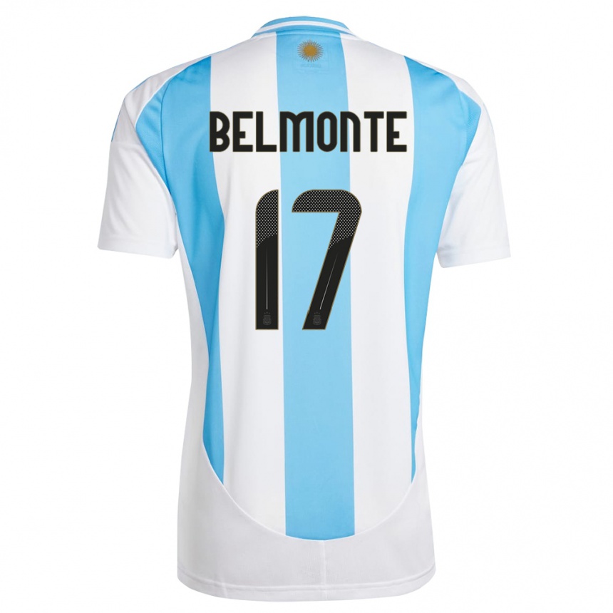 Kinder Fußball Argentinien Tomas Belmonte #17 Weiß Blau Heimtrikot Trikot 24-26 T-Shirt Luxemburg