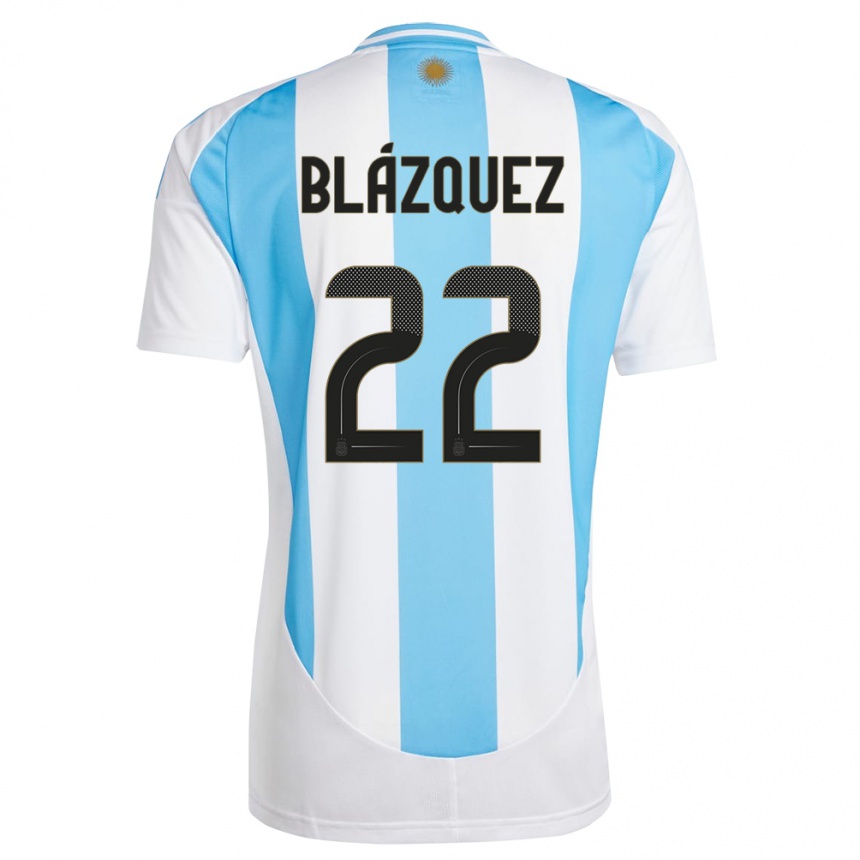 Kinder Fußball Argentinien Joaquin Blazquez #22 Weiß Blau Heimtrikot Trikot 24-26 T-Shirt Luxemburg