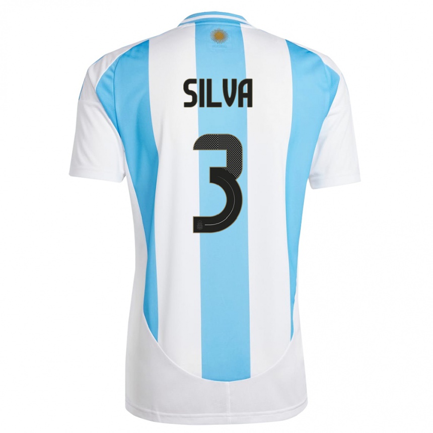 Kinder Fußball Argentinien Tomas Silva #3 Weiß Blau Heimtrikot Trikot 24-26 T-Shirt Luxemburg