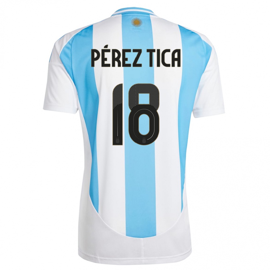 Kinder Fußball Argentinien Jeremias Perez Tica #18 Weiß Blau Heimtrikot Trikot 24-26 T-Shirt Luxemburg