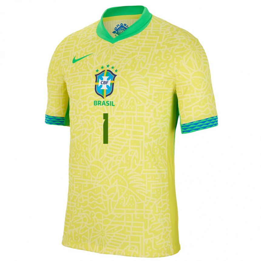 Kinder Fußball Brasilien Marcelo Eraclito #1 Gelb Heimtrikot Trikot 24-26 T-Shirt Luxemburg