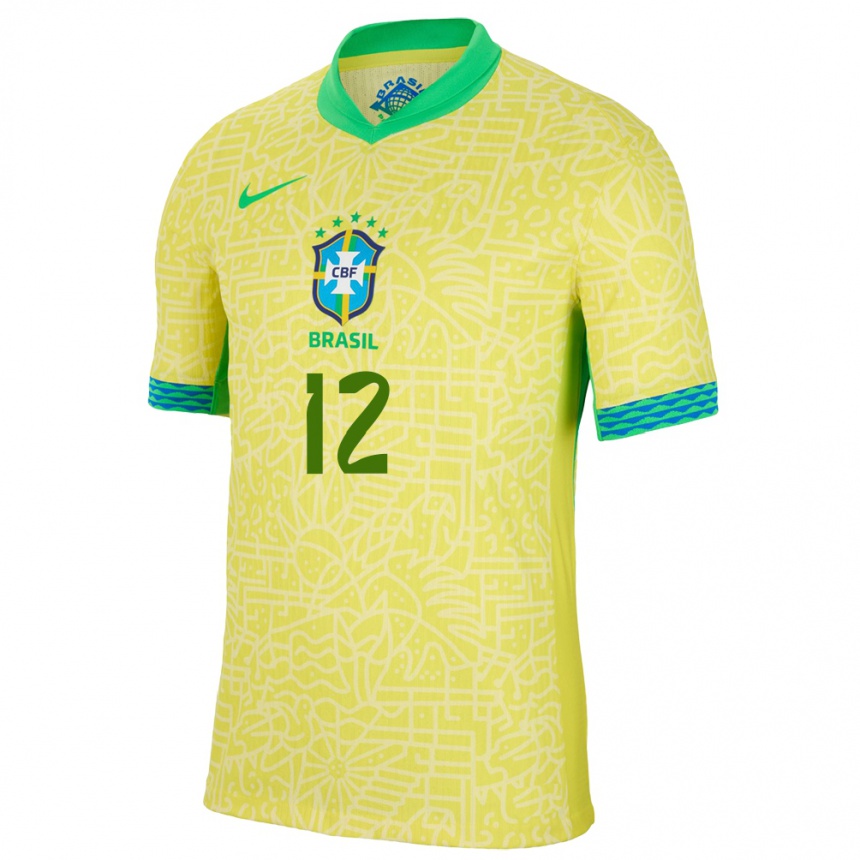 Kinder Fußball Brasilien Kaue #12 Gelb Heimtrikot Trikot 24-26 T-Shirt Luxemburg