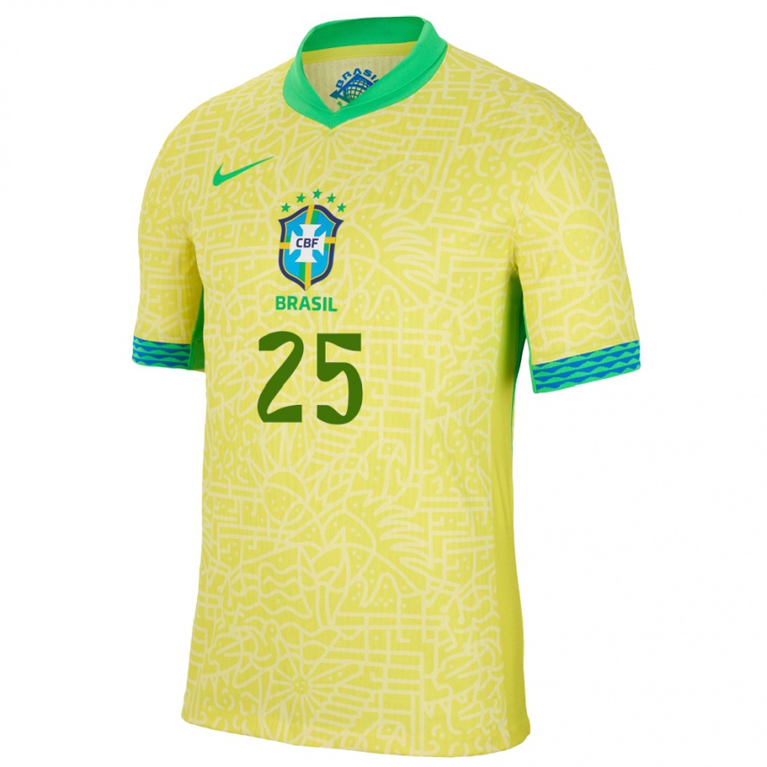 Kinder Fußball Brasilien Pedro #25 Gelb Heimtrikot Trikot 24-26 T-Shirt Luxemburg