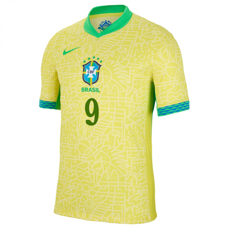 Kinder Fußball Brasilien Marcos Leonardo #9 Gelb Heimtrikot Trikot 24-26 T-Shirt Luxemburg