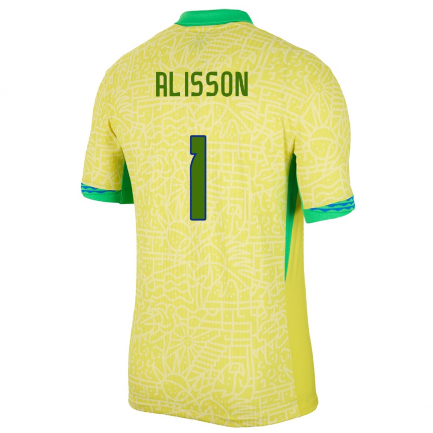 Kinder Fußball Brasilien Alisson #1 Gelb Heimtrikot Trikot 24-26 T-Shirt Luxemburg