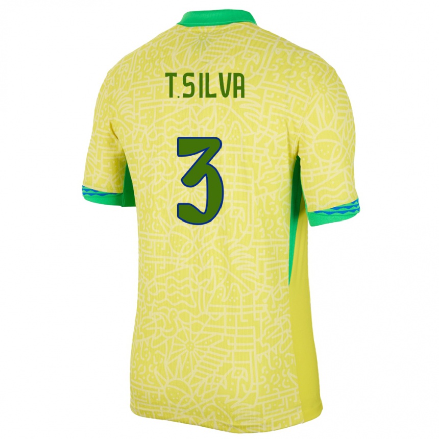 Kinder Fußball Brasilien Thiago Silva #3 Gelb Heimtrikot Trikot 24-26 T-Shirt Luxemburg