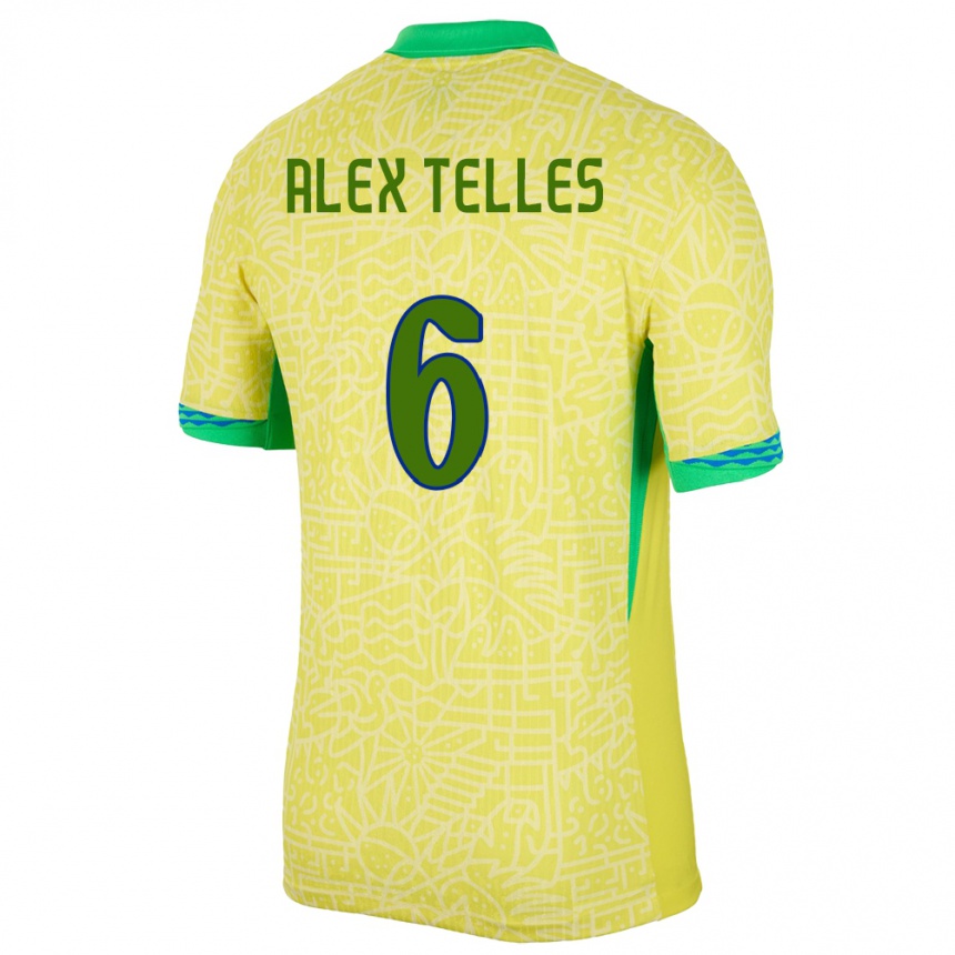 Kinder Fußball Brasilien Alex Telles #6 Gelb Heimtrikot Trikot 24-26 T-Shirt Luxemburg