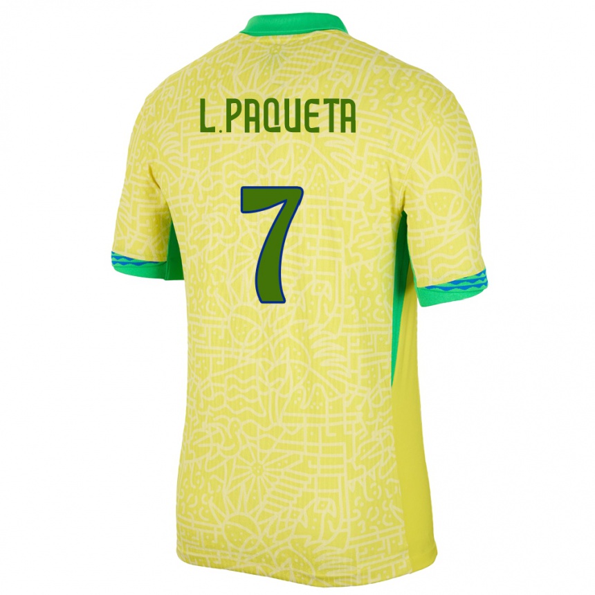 Kinder Fußball Brasilien Lucas Paqueta #7 Gelb Heimtrikot Trikot 24-26 T-Shirt Luxemburg