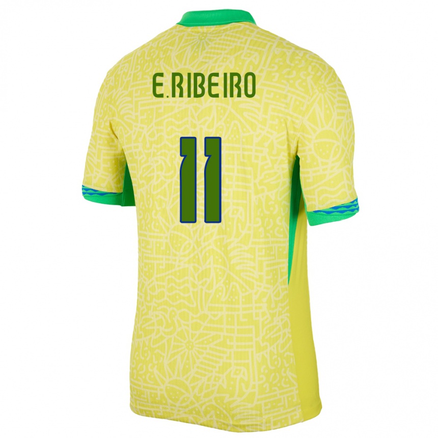 Kinder Fußball Brasilien Everton Ribeiro #11 Gelb Heimtrikot Trikot 24-26 T-Shirt Luxemburg