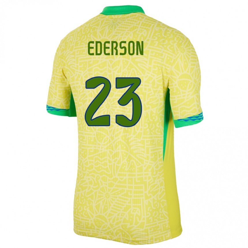 Kinder Fußball Brasilien Ederson #23 Gelb Heimtrikot Trikot 24-26 T-Shirt Luxemburg