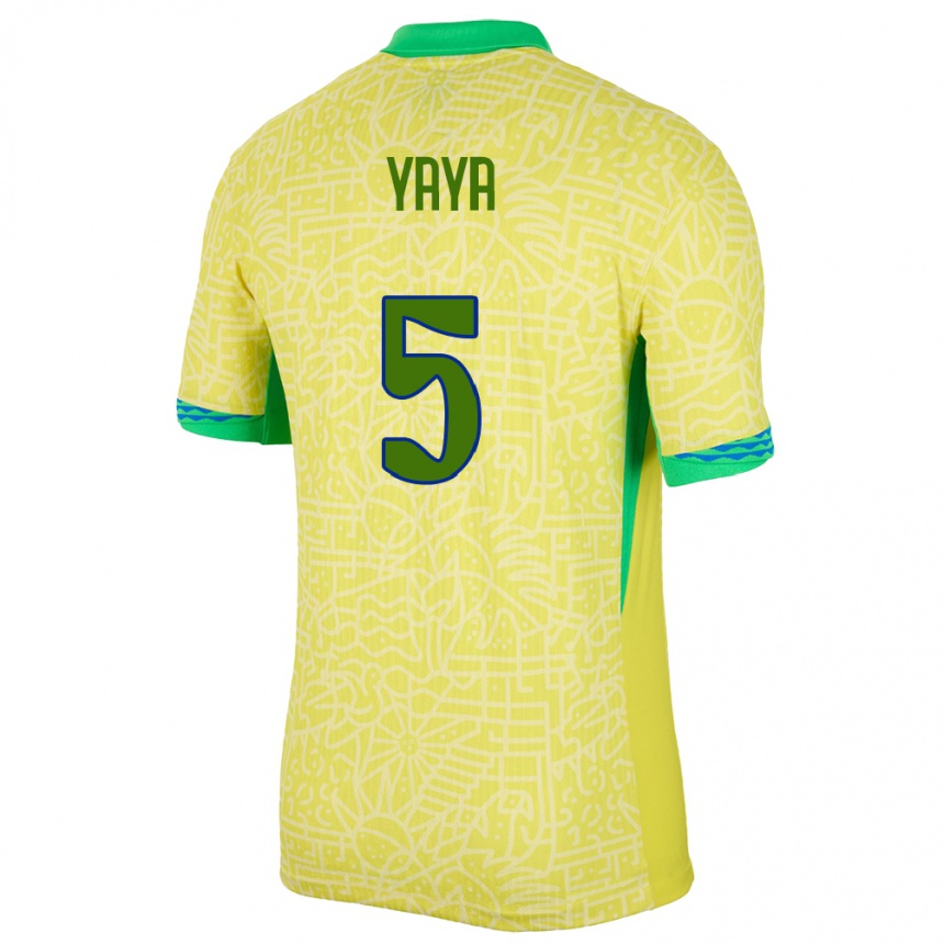 Kinder Fußball Brasilien Yaya #5 Gelb Heimtrikot Trikot 24-26 T-Shirt Luxemburg