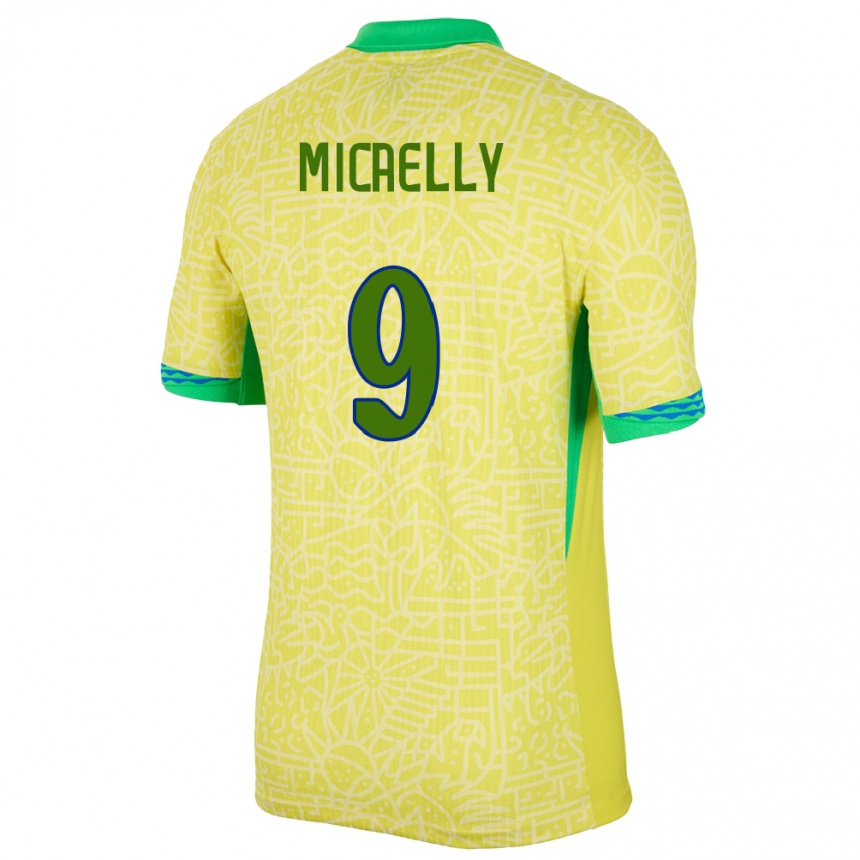 Kinder Fußball Brasilien Micaelly #9 Gelb Heimtrikot Trikot 24-26 T-Shirt Luxemburg