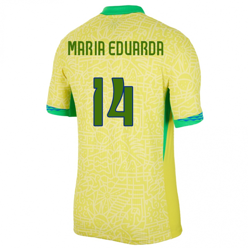 Kinder Fußball Brasilien Maria Eduarda #14 Gelb Heimtrikot Trikot 24-26 T-Shirt Luxemburg
