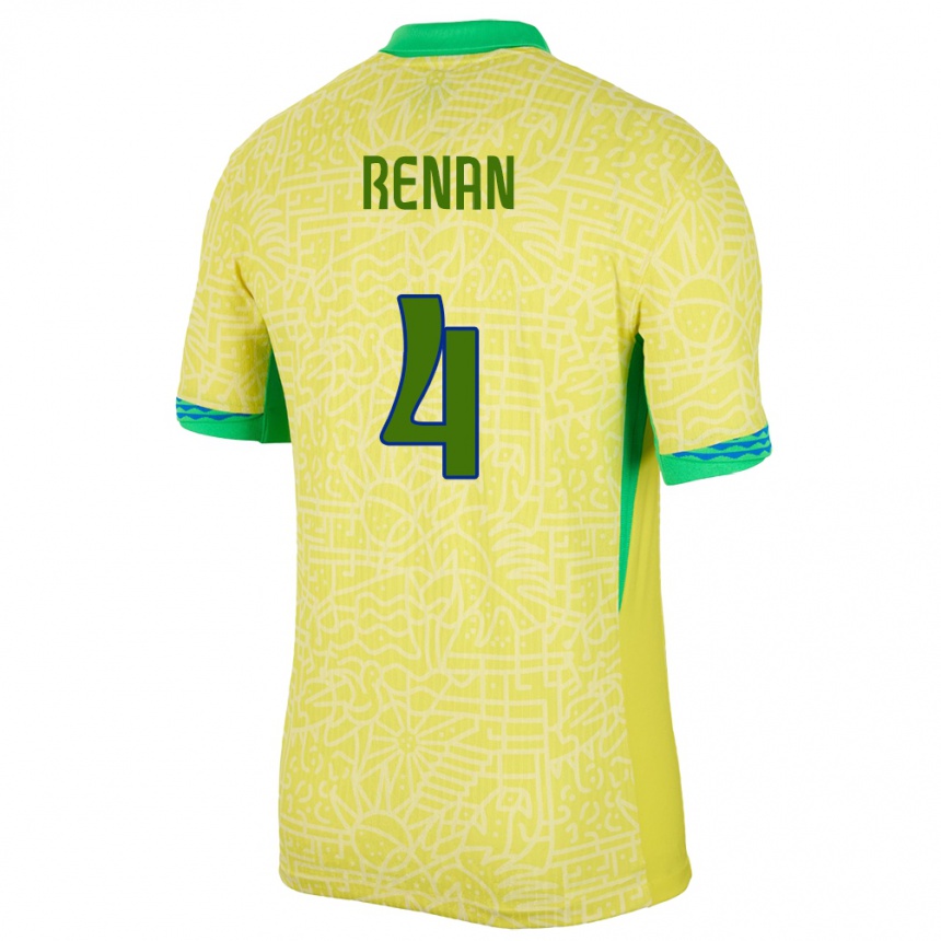Kinder Fußball Brasilien Robert Renan #4 Gelb Heimtrikot Trikot 24-26 T-Shirt Luxemburg