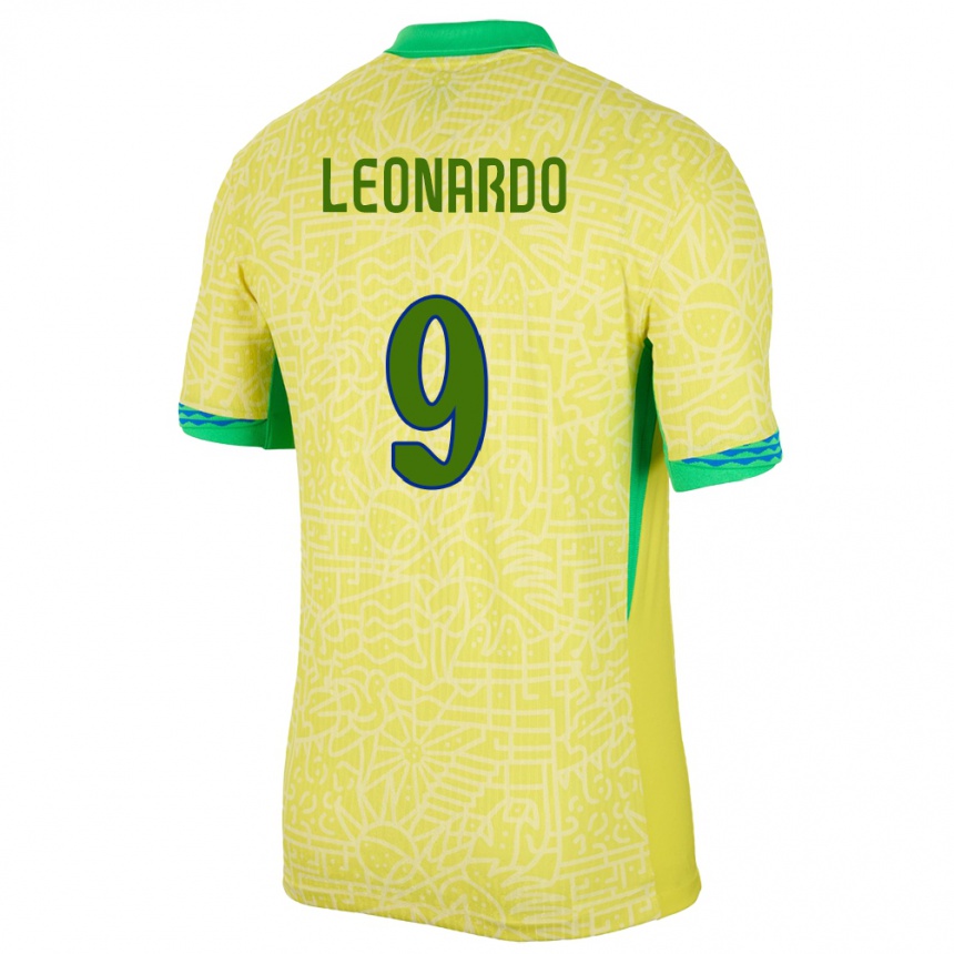 Kinder Fußball Brasilien Marcos Leonardo #9 Gelb Heimtrikot Trikot 24-26 T-Shirt Luxemburg