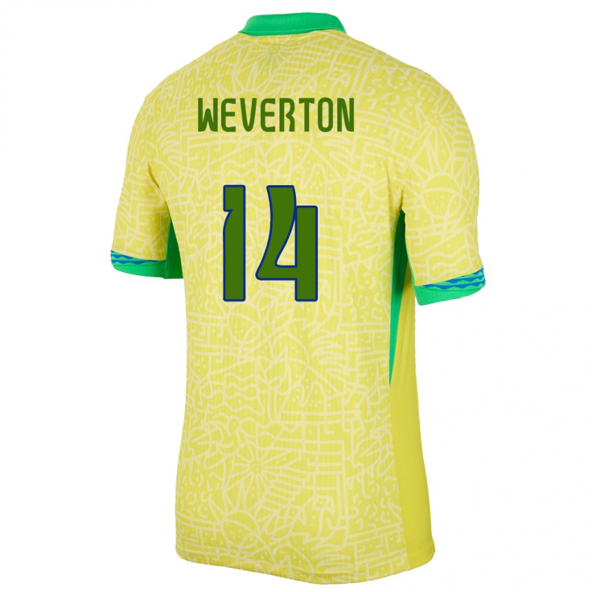 Kinder Fußball Brasilien Weverton #14 Gelb Heimtrikot Trikot 24-26 T-Shirt Luxemburg