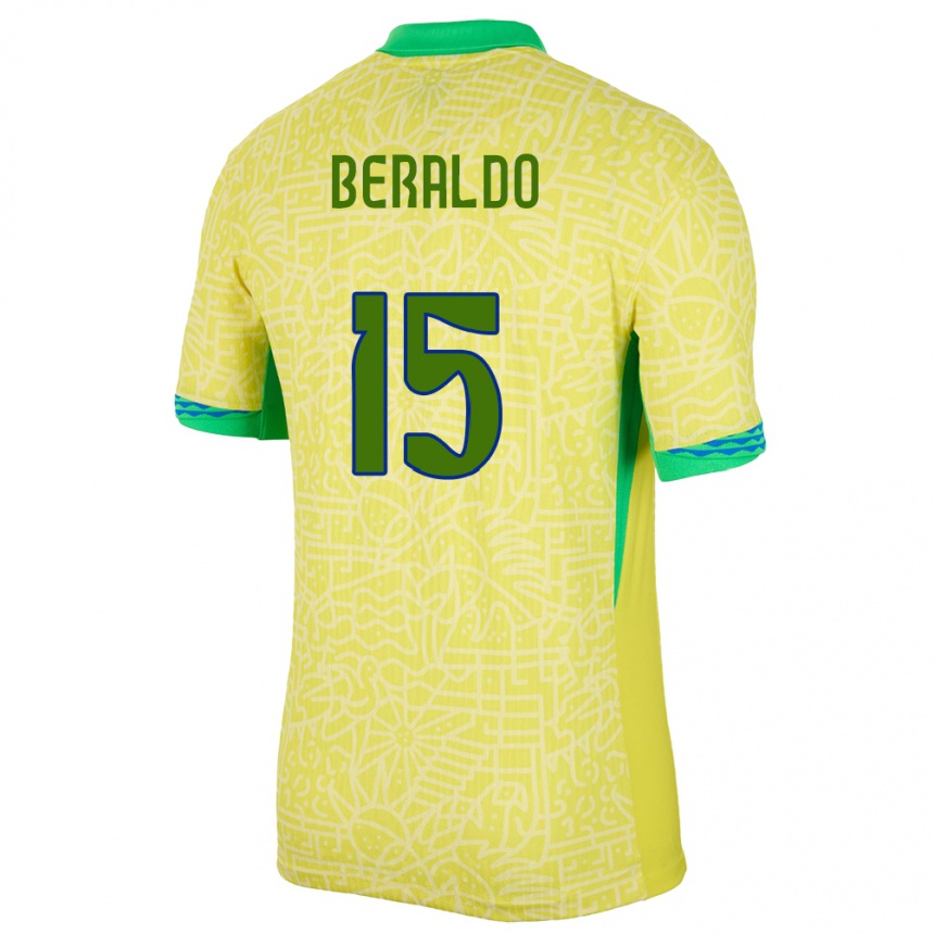 Kinder Fußball Brasilien Lucas Beraldo #15 Gelb Heimtrikot Trikot 24-26 T-Shirt Luxemburg