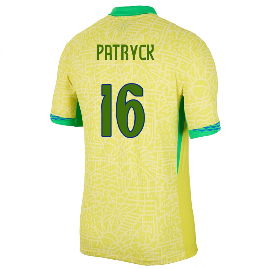 Kinder Fußball Brasilien Patryck #16 Gelb Heimtrikot Trikot 24-26 T-Shirt Luxemburg
