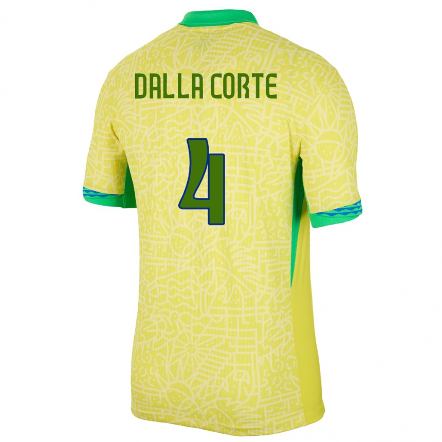 Kinder Fußball Brasilien Joao Dalla Corte #4 Gelb Heimtrikot Trikot 24-26 T-Shirt Luxemburg