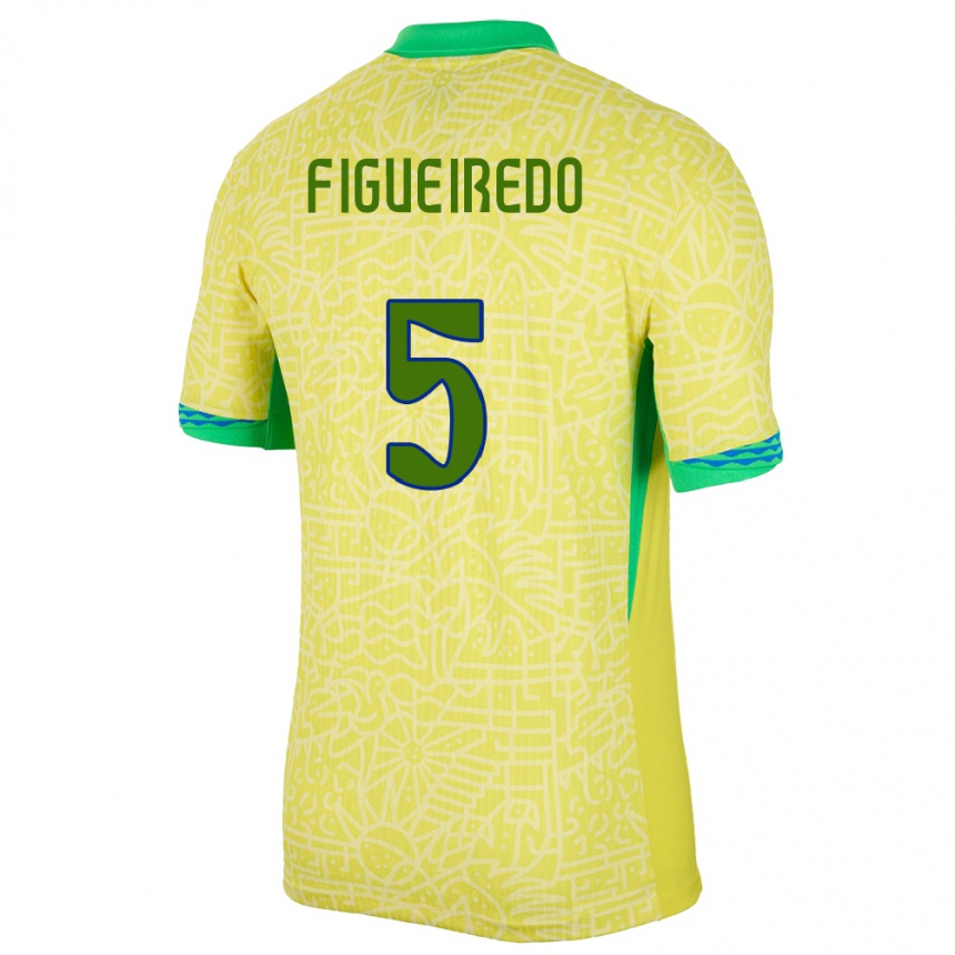 Kinder Fußball Brasilien Vitor Figueiredo #5 Gelb Heimtrikot Trikot 24-26 T-Shirt Luxemburg