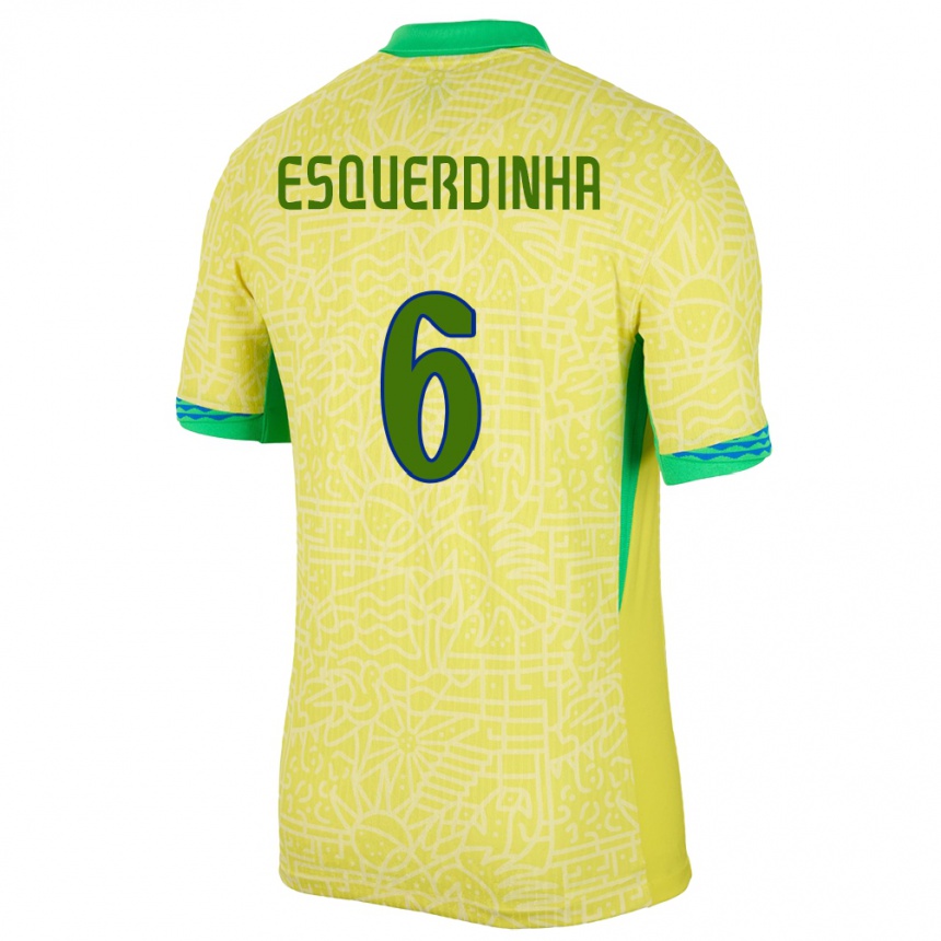 Kinder Fußball Brasilien Esquerdinha #6 Gelb Heimtrikot Trikot 24-26 T-Shirt Luxemburg