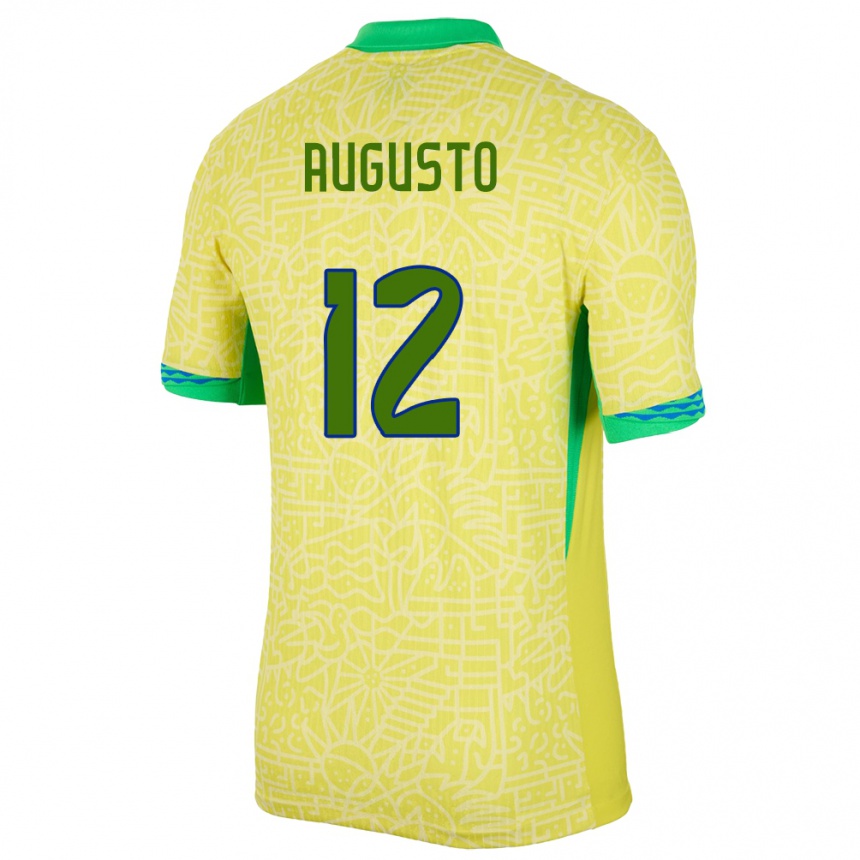 Kinder Fußball Brasilien Cesar Augusto #12 Gelb Heimtrikot Trikot 24-26 T-Shirt Luxemburg