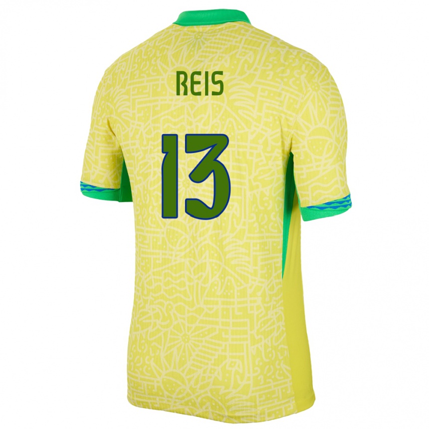 Kinder Fußball Brasilien Vitor Reis #13 Gelb Heimtrikot Trikot 24-26 T-Shirt Luxemburg