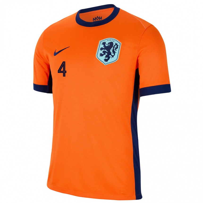 Kinder Fußball Niederlande Dean Huijsen #4 Orange Heimtrikot Trikot 24-26 T-Shirt Luxemburg