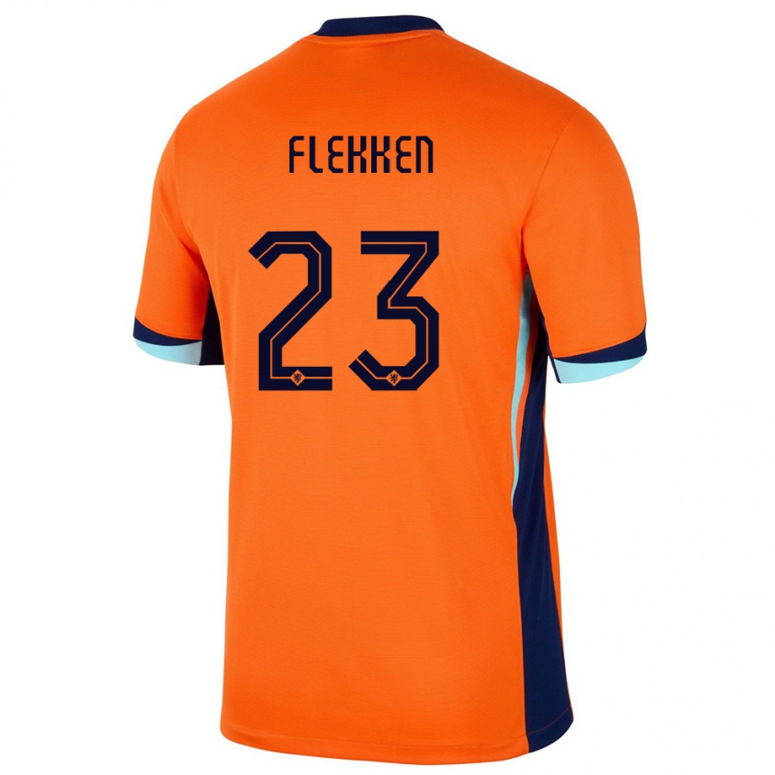 Kinder Fußball Niederlande Mark Flekken #23 Orange Heimtrikot Trikot 24-26 T-Shirt Luxemburg