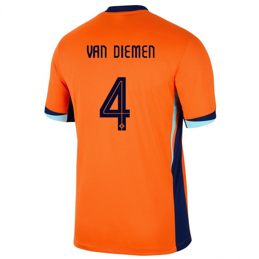 Kinder Fußball Niederlande Samantha Van Diemen #4 Orange Heimtrikot Trikot 24-26 T-Shirt Luxemburg